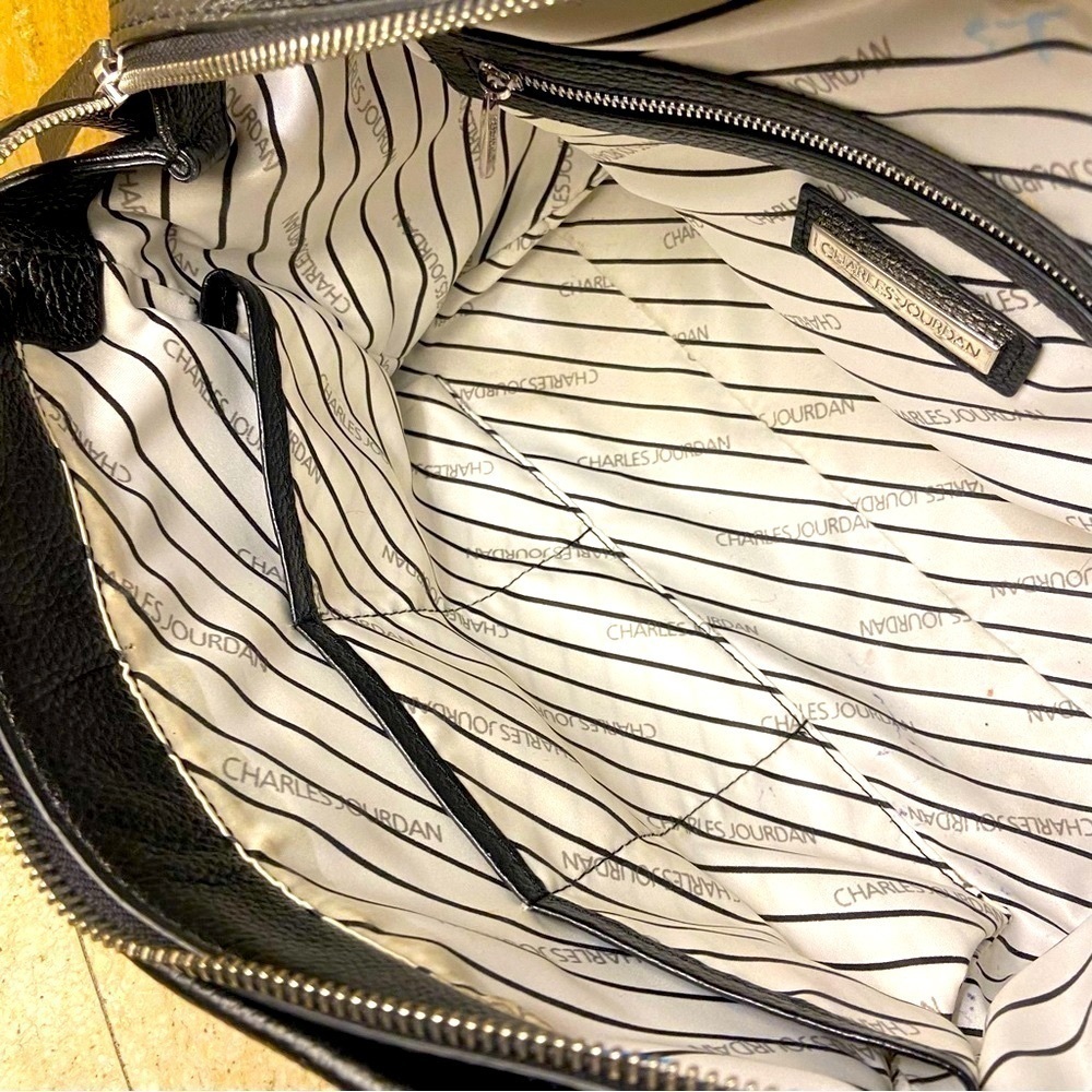 Charles Jourdan leather black and white satchel purse made in France - quality - Picture 9 of 16